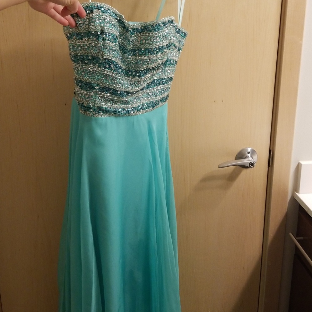 Long blue gem dress